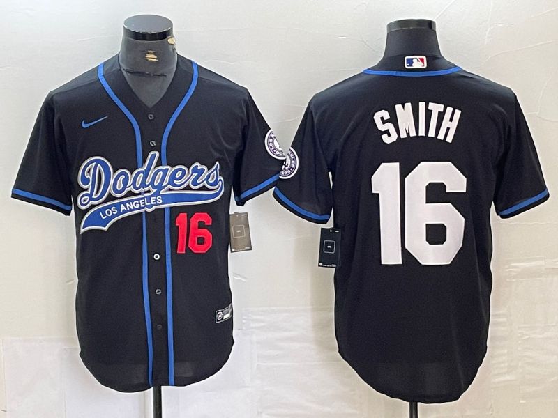Men Los Angeles Dodgers 16 Smith Black Nike Game MLB Jersey style 1